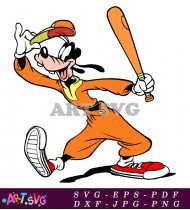 Goofy Character Holding Bat With Baseball Design SVG