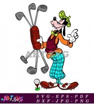 Cartoon Character Holding Golf Clubs SVG