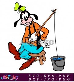 Goofy Cartoon Character Sits Fishing SVG