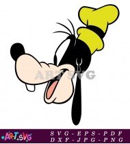 Goofy Cartoon Head In Yellow Hat SVG