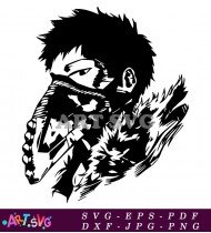 Black and White Drawing of Anime Character SVG