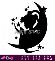 Black Silhouette Of A Mermaid With Stars SVG