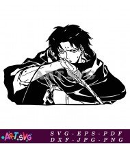 Anime Manga Character with Sword Black Illustration SVG