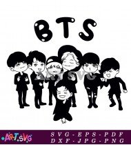 BTS Kpop Cartoon Black And White Design SVG