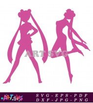 Sailor Moon Cartoon Girl Silhouettes Vector SVG