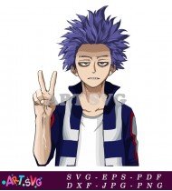 Anime Character with Purple Hair and Peace Sign SVG