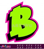 Green Letter B Bold Black Outline Pink SVG