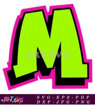 Green M Graffiti Design With Pink Outline SVG