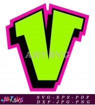 Green Graffiti Letter V with Pink Outline SVG