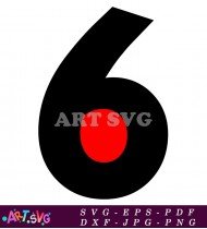 Black Number Six with Red Circle Inside SVG