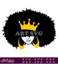 Queen With Gold Crown Black Afro Hair SVG 1