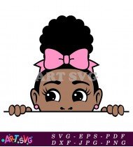 Cute Black Girl With Pink Bow Peeking SVG