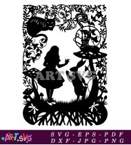 Alice And White Rabbit Silhouette In Wonderland SVG