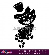 Cheshire Cat Silhouette With Top Hat And Grin SVG