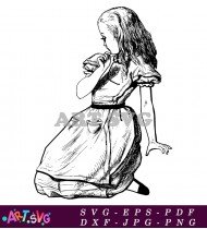 Alice In Wonderland Holding Teacup In Garden Clipart SVG