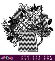 Floral Pattern Teapot In Black And White SVG