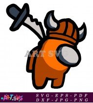 Orange Among Us Character With Viking Helmet SVG