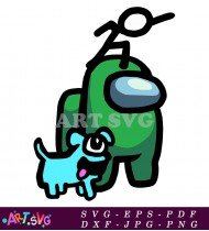 Green Among Us Character With Blue Dog SVG