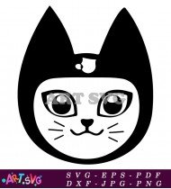 Cat Animal Cartoon in Black and White SVG