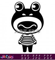 Striped Frog Animal Crossing Character Black White SVG