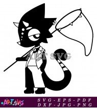 Black And White Animal Crossing Character With Fish SVG