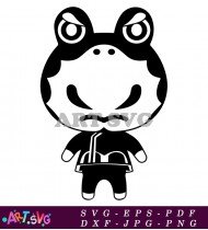 Animal Crossing Frog Character Black and White SVG 2