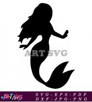 Black Silhouette Mermaid In Elegant Swimming Pose SVG