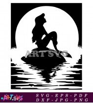 Silhouette Of Ariel On A Rock In Water SVG