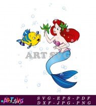 Ariel Mermaid With a Friendly Fish Clipart SVG