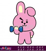 Pink BT21 Character Holding Blue Dumbbell SVG