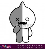 Black And White BT21 Character With Mustache SVG