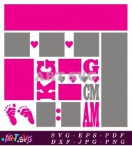 Baby Footprint Newborn Girl Birth Announcement Card SVG 2