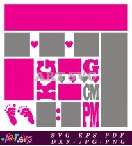 Baby Footprint Newborn Girl Birth Announcement Card SVG 4