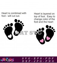 Baby Footprint Heart Combined Silhouette Design SVG