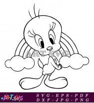 Tiny baby Tweety bird with rainbow, colorful. SVG