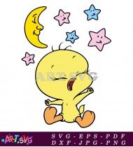 Baby Tweety bird with sleeping moon and stars. SVG