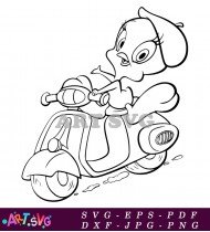 Tweety Bird Riding Scooter Printable Coloring Page SVG