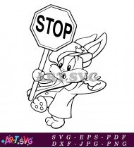 Baby Bugs Bunny Holding Stop Sign Printable Coloring Page SVG