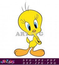 Tweety Bird Cartoon Character Holding Carrot SVG