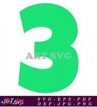 Green Number Three White Background Printable SVG