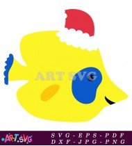 Yellow Christmas Fish With Santa Hat Clipart SVG