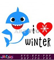 Baby Shark Clipart With I Love Winter Design SVG