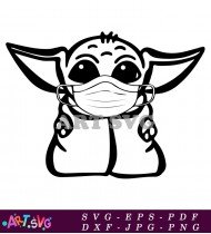 Baby Yoda Mask Black And White SVG