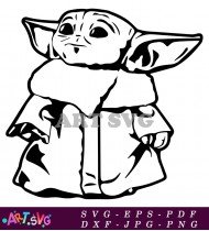 Cute Baby Yoda Black And White SVG