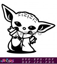 Baby Yoda Holding Cup Kawaii Illustration SVG