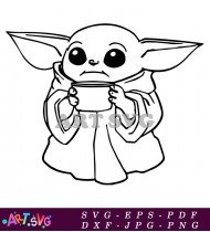 Baby Yoda Drinking Coffee Vector Illustration SVG 1