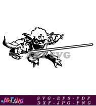 Baby Yoda with Lightsaber in Black and White SVG