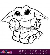 Cute Baby Yoda Holding A Ball Design SVG