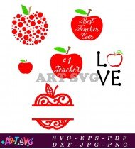 Red Apple With Red Hearts Teacher Design SVG