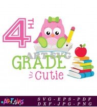 4th Grade Cute Owl with Pencil SVG